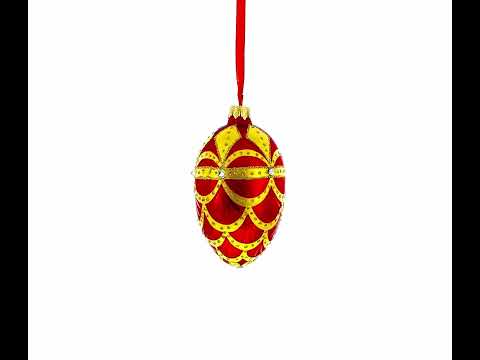 Gold Trellis on Red Egg Glass Ornament 4 Inches