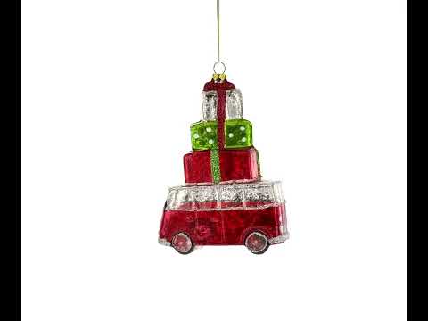 Hippie's Retro Bus Blown Glass Christmas Ornament