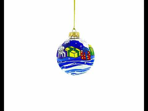 Jolly Santa Claus Bearing Gifts Blown Glass Ball Christmas Ornament 3.25 Inches