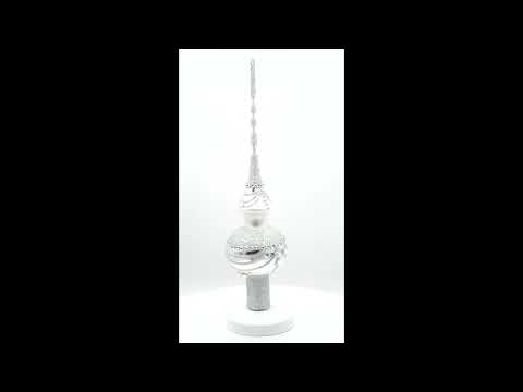 Dimensional White Jewels on White Blown Glass Christmas Tree Topper 11 Inches