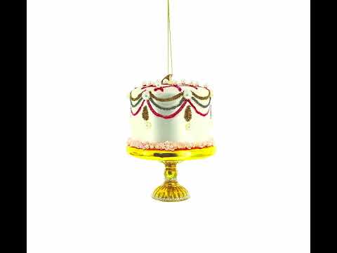 Pearl-Adorned Celebration Cake Glass Christmas Ornament