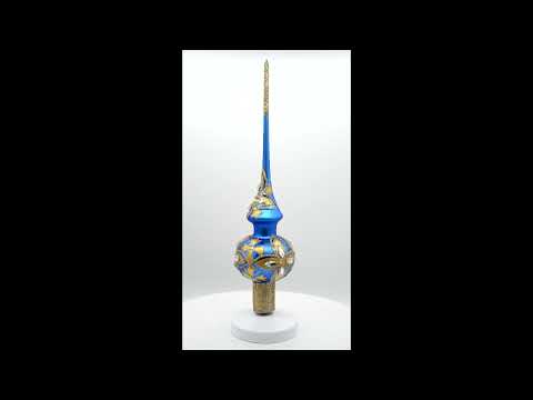 Estrellas de diamantes dimensionales en azul y oro Artesanal hecho a mano Boca Soplado Vidrio Árbol de Navidad Topper 11 pulgadas