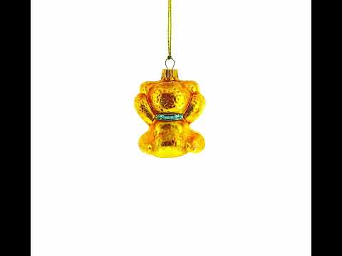 Teddy Bear with Blue Bow Mini Glass Christmas Ornament