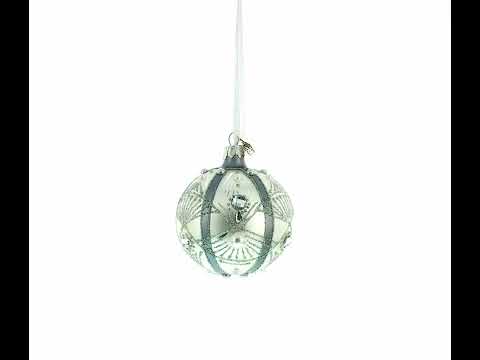 White Jewels on Silver Glass Ball Christmas Ornament