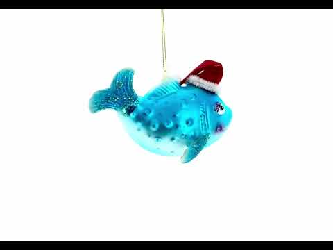 Fish in the Santa Hat Blown Glass Christmas Ornament