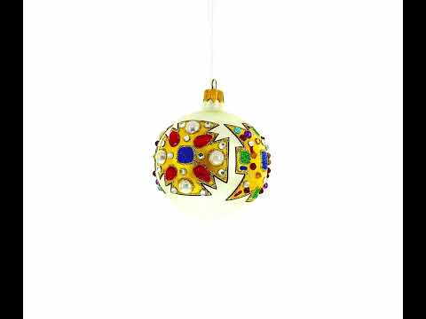 French Couturier-Inspired Bejeweled Elegance Blown Glass Ball Christmas Ornament 3.25 Inches