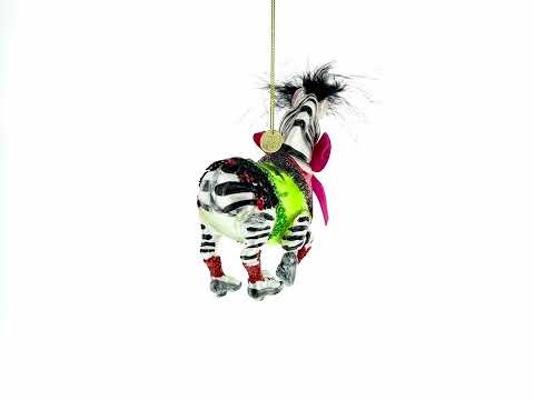 Zebra in Costume Blown Glass Christmas Ornament