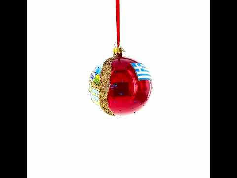 Santorini, Thira Island, Greece Glass Ball Christmas Ornament 4 Inches