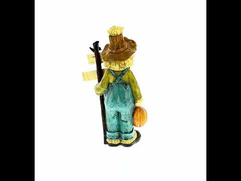 Friendly Scarecrow Holding Happy Thanksgiving Sign Figurine