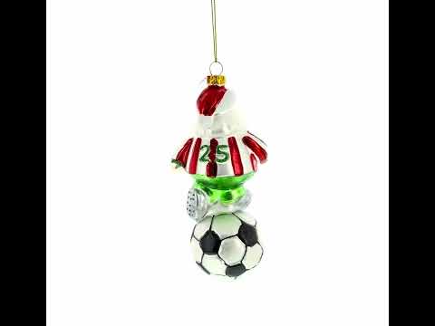 Santa the Soccer Player Blown Glass Christmas Ornament