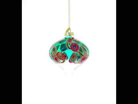 Teal Paisley Onion Shape Finial Glass Christmas Ornament