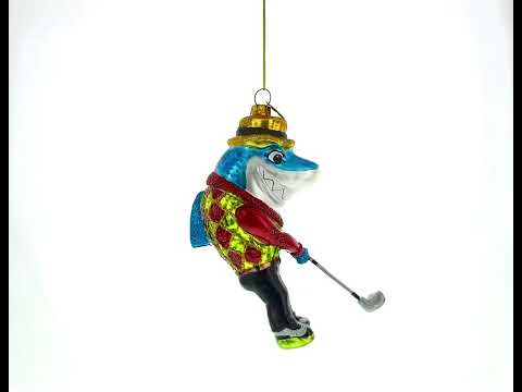 Competitive Shark Playing Golf - Blown Glass Christmas Ornament