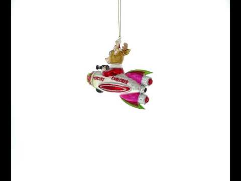 Deer Cameraman Aboard Space Rocket Glass Christmas Ornament