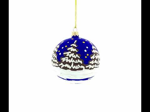 Bear Skiing with Snowman and USA Flag Blown Glass Ball Christmas Ornament 3.25 Inches