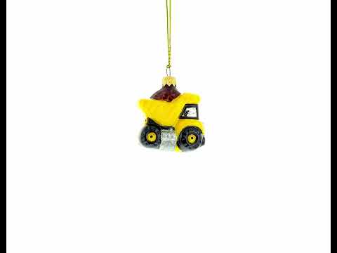 Yellow Dump Truck Mini Glass Christmas Ornament