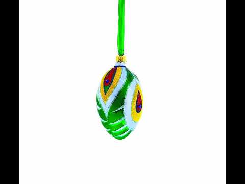 Peacock Feather Glass Egg Ornament 4 Inches