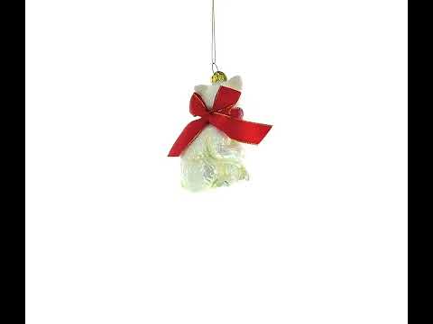 White Persian Cat Blown Glass Christmas Ornament