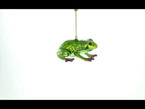 Lively Green Frog - Blown Glass Christmas Ornament