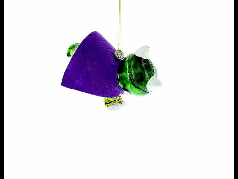 Super Dog in Green Mask Blown Glass Christmas Ornament