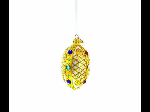 Multicolored Jewels on White Glass Egg Ornament 4 Inches