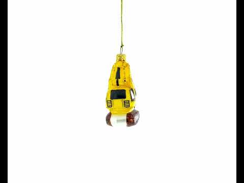 Yellow Excavator Mini Glass Christmas Ornament