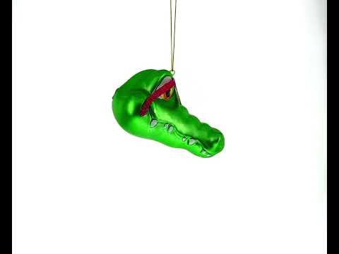 Alligator Head with Glasses - Blown Glass Christmas Ornament