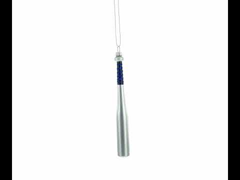 Silver Baseball Bat Blown Glass Christmas Ornament