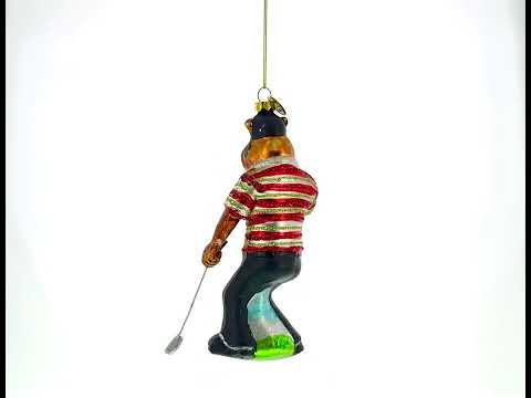 Sporty Tiger Engaged in Golf Blown Glass Christmas Ornament