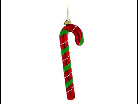 Festive Striped Candy Cane Blown Glass Christmas Ornament