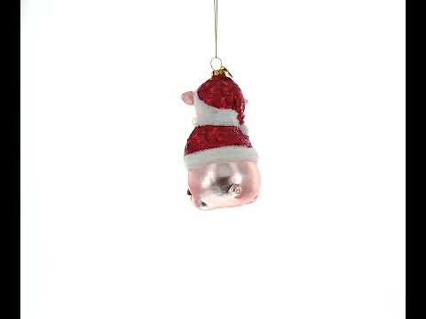 Pig in Santa Hat Glass Christmas Ornament