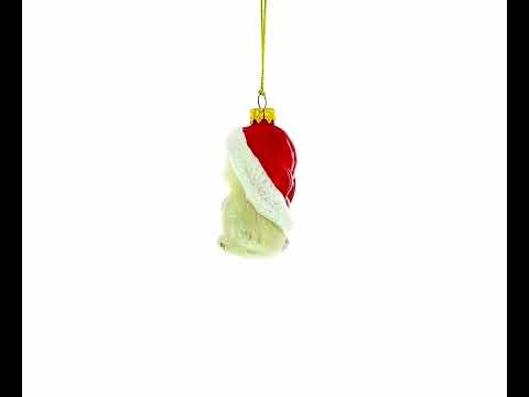 White Cat In Santa Hat Mini Glass Christmas Ornament