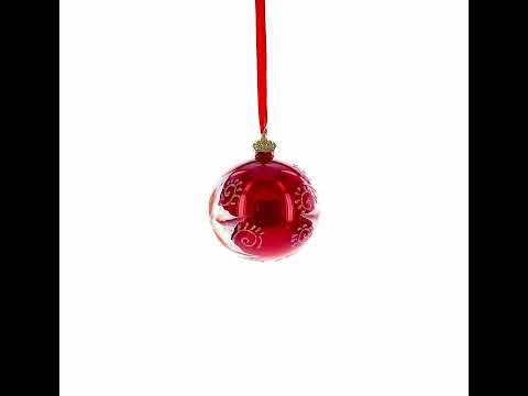 Adorno navideño de bola de cristal soplado con lirios rojos de 3,25 pulgadas