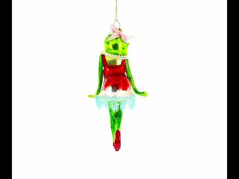 Joyful Frog in Dress Dancing - Blown Glass Christmas Ornament