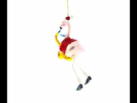 Jazz in the Tropics: Flamingo Playing Saxophone- Blown Glass Christmas Ornament