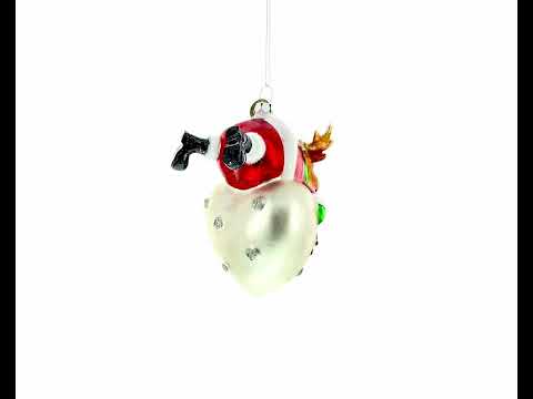 Noel Reindeer in Heart Shape Blown Glass Christmas Ornament