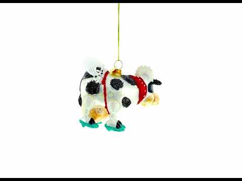 Fantastical Cow Sporting Wings Glass Christmas Ornament