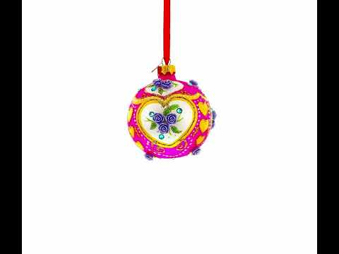 Three-Dimensional Roses on Pink Blown Glass Ball Christmas Ornament 3.25 Inches