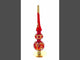 Dimensional White and Red Jewels with Golden Trellis on Red Blown Glass Christmas Tree Topper 12.5 Inches