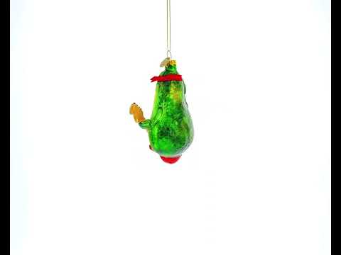 Musical Avocado Strumming a Guitar Glass Christmas Ornament