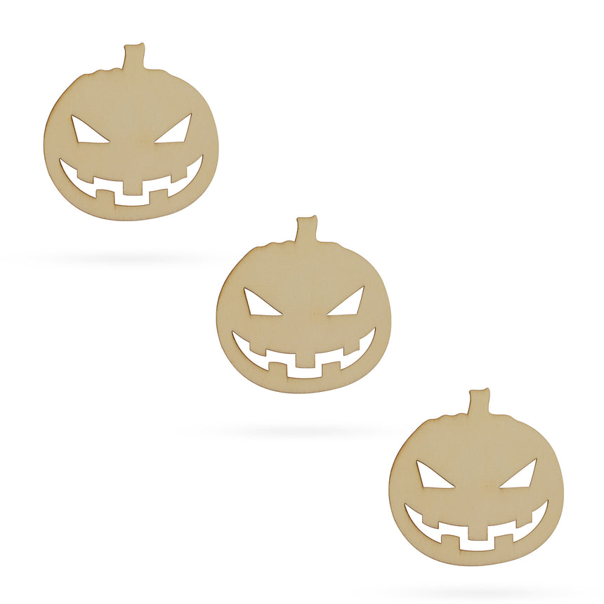 Wood 3 Pumpkin Faces Jack-o-lanterns Unfinished Wooden Shapes Craft Cutouts DIY 3D Plaques 4 Inches in Beige color