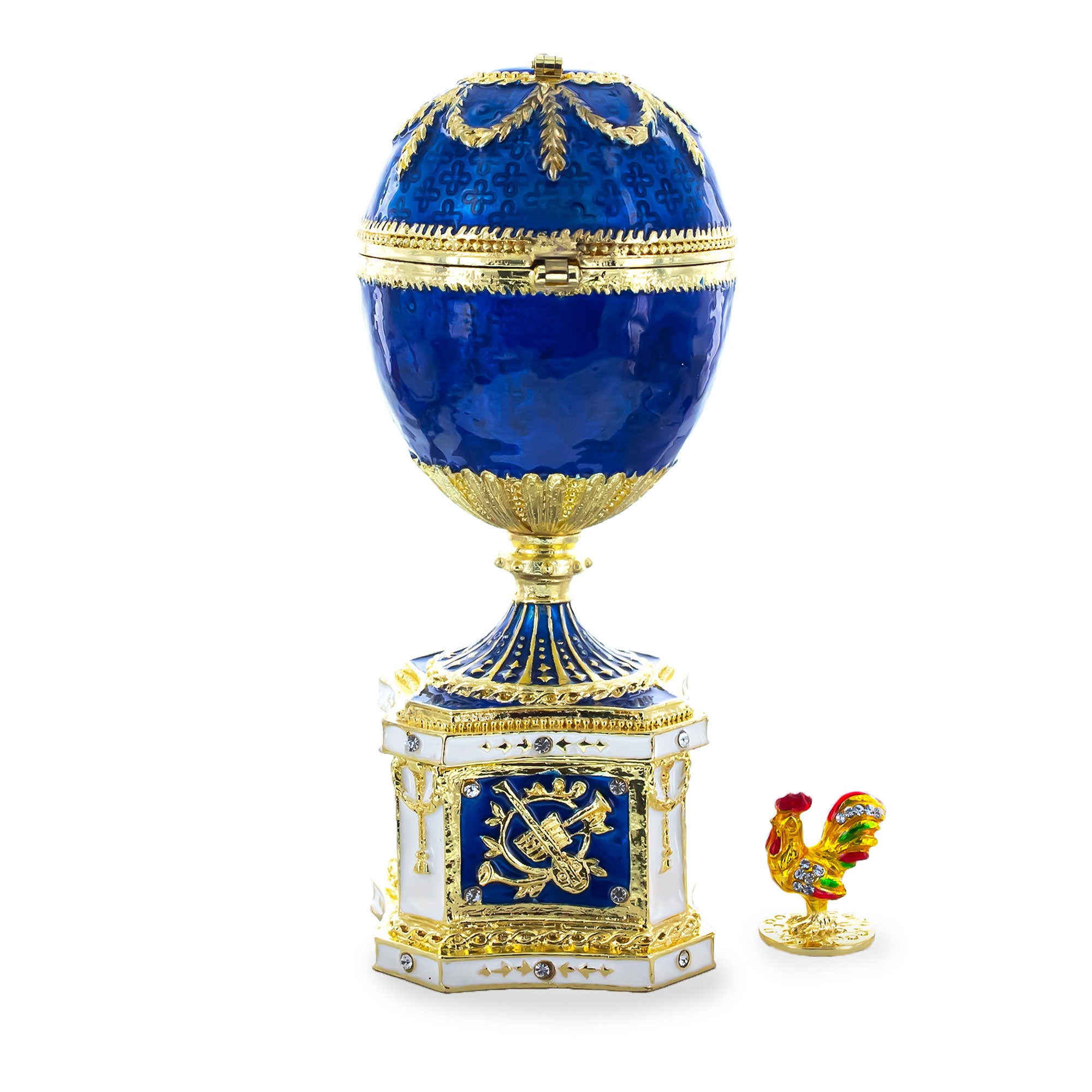 Faberge Egg Replica with outlet Clock. Kelch Chanticleer.Russian Music Box with Rooster