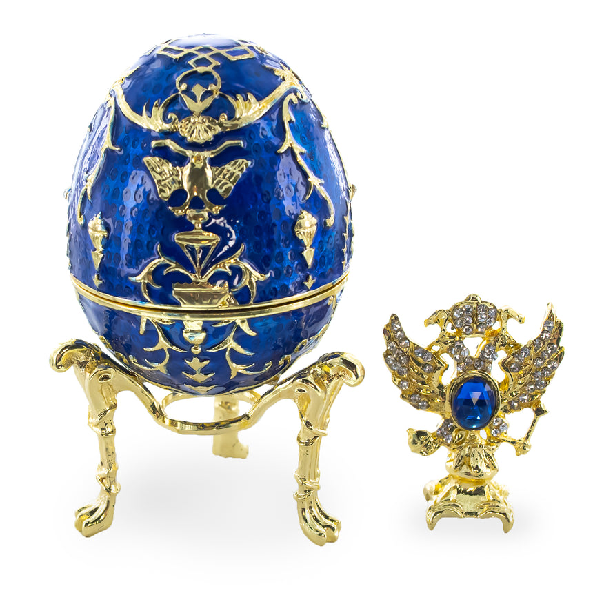 Pewter 1912 Tsarevich Royal Imperial Easter Egg in Blue color Oval