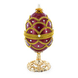 Pewter Real Eggshell Royal Inspired Musical Easter Egg 5.4 Inches in Red color Oval