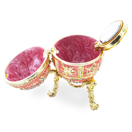 Pink Enamel Royal Inspired Imperial Easter Egg with Clock Surprise ,dimensions in inches: 2.8 x 1.7 x 1.7