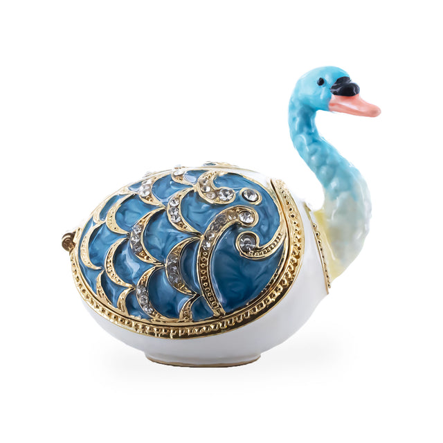 Pewter Jeweled Swan Trinket Box Figurine in Multi color