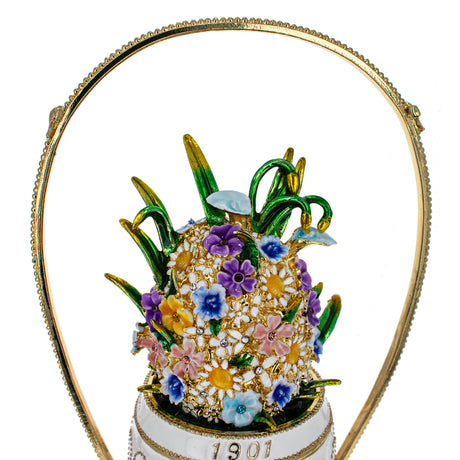 1901 Basket of Flowers Royal Imperial Easter Egg ,dimensions in inches: 8.8 x 4.9 x 4.9