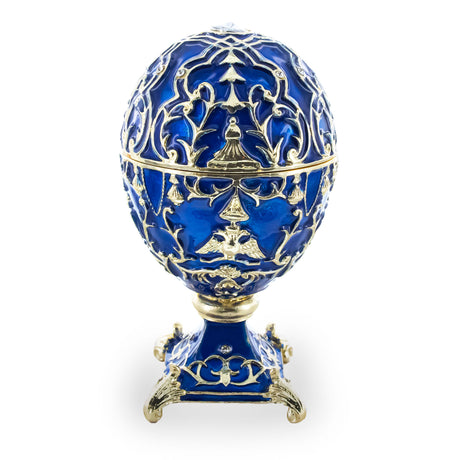 Pewter 1912 Tsarevich Royal Imperial Easter Egg in Blue color Oval