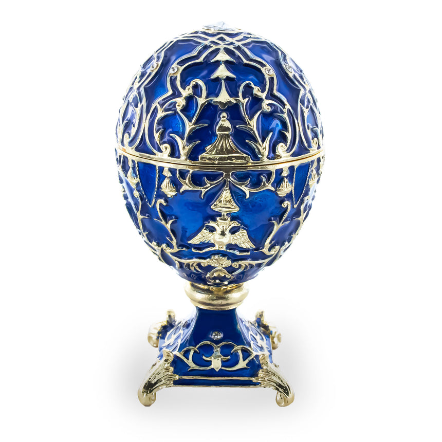 Pewter 1912 Tsarevich Royal Imperial Easter Egg in Blue color Oval