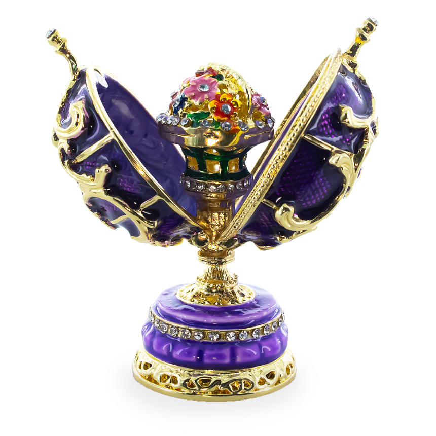 Pewter 1899-1903 Spring Flowers Royal Imperial Easter Egg 3.4 Inches in Purple color Oval