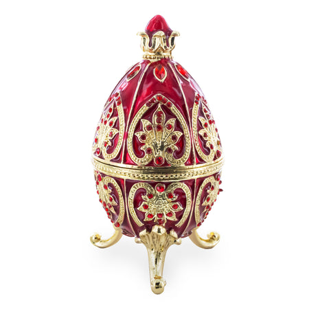 Pewter Red Royal Jeweled Inspired Imperial Easter Egg 4.5 Inches in Red color Oval